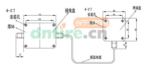 ty2002不可恢复式缆式线型定温火灾探测器接线示意图