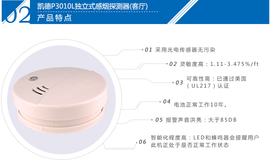 P3010L独立式感烟探测器(客厅)特点