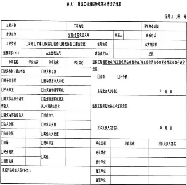 建设工程消防验收各种记录表