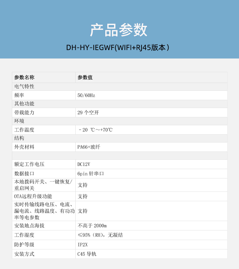 DH-HY-IEG系列智能空开配套网关技术参数