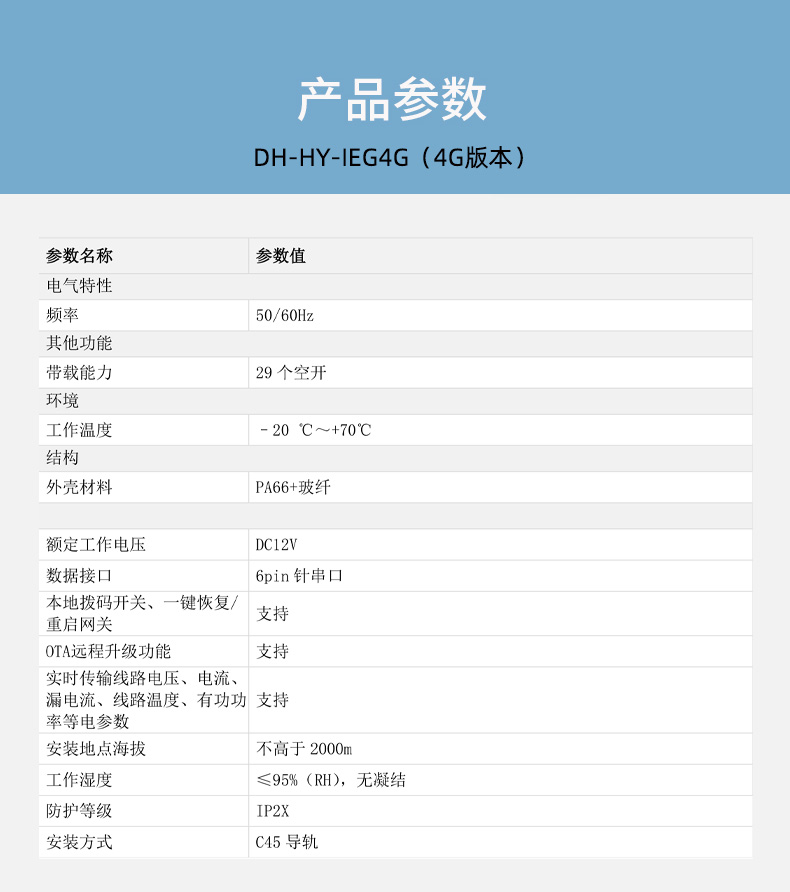 DH-HY-IEG4G智能空开配套网关技术参数