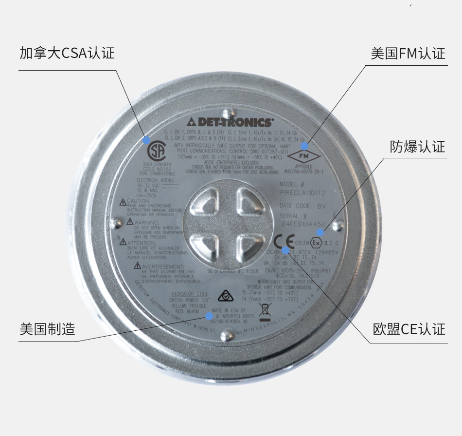 PIRECLA11D1T2可燃气体探测器铭牌