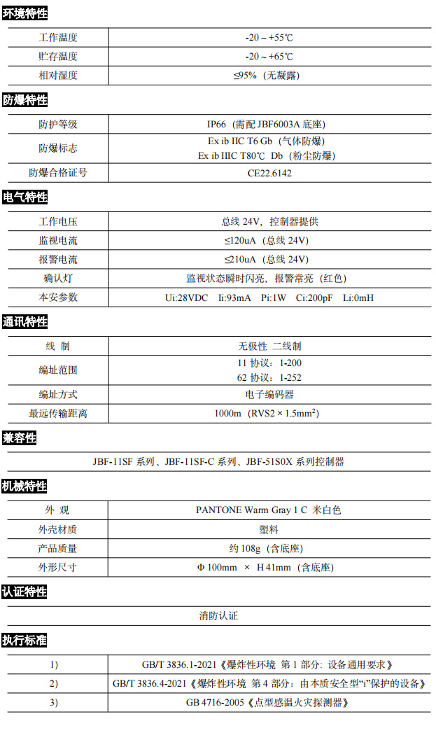 JTW-ZD-JBF5111C-Ex点型感温广东火灾探测器