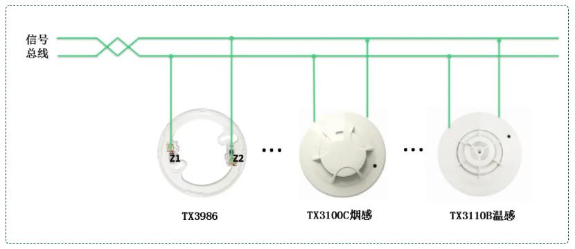 TX3100D感烟/TX3110B感温火灾探测器接线图