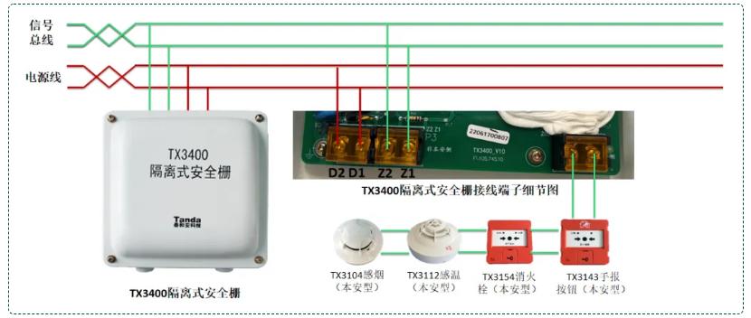 TX3703线性光束感烟探测器（四线制）接线图