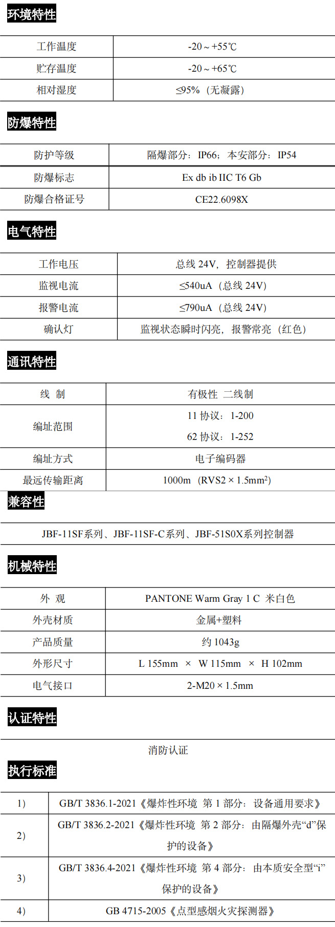 JTY-GD-JBF5100CG-Ex 点型光电感烟海南火灾探测器 隔爆型