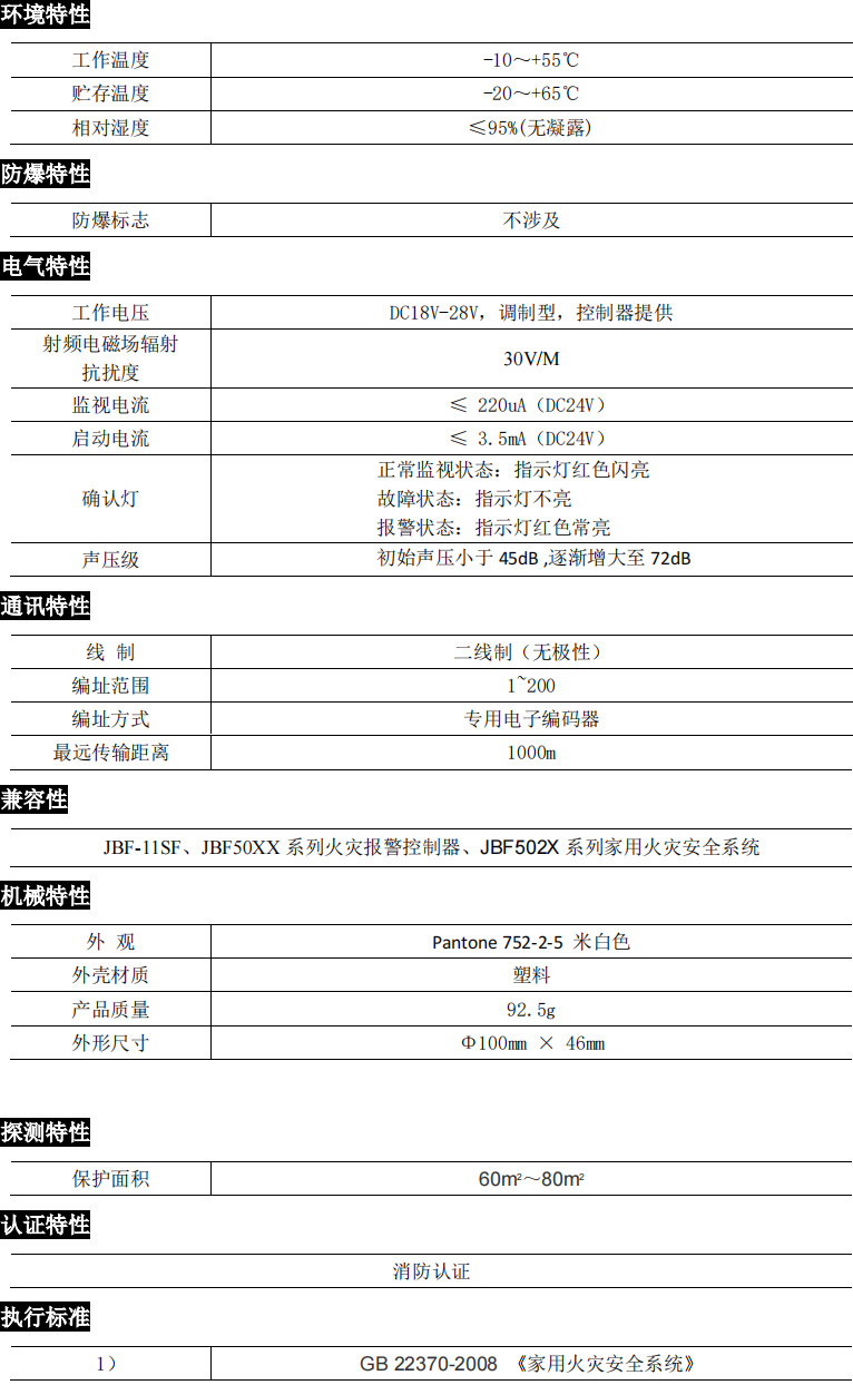 JBF5102点型家用感烟贵州火灾探测器