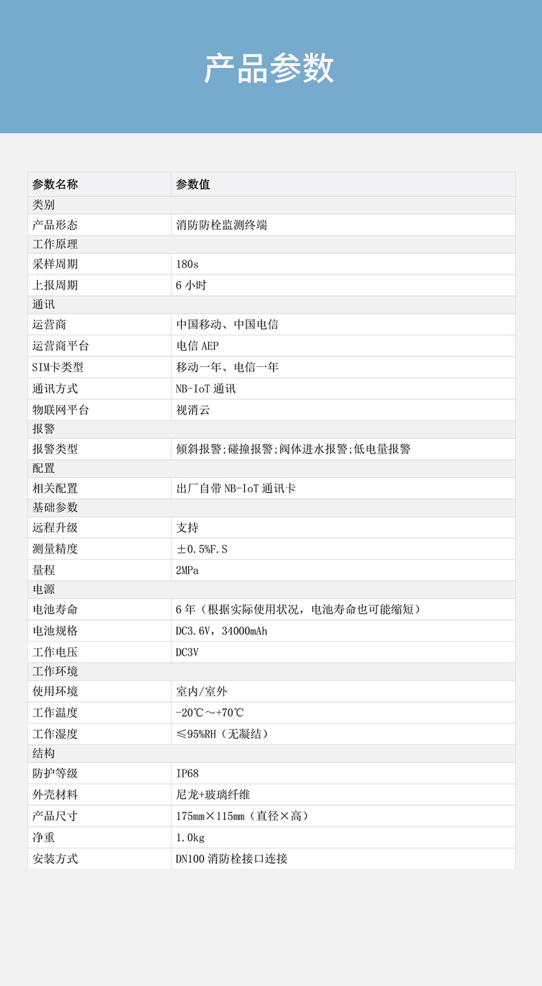 DH-HY-PM3NA-B室外消防栓监测设备技术参数