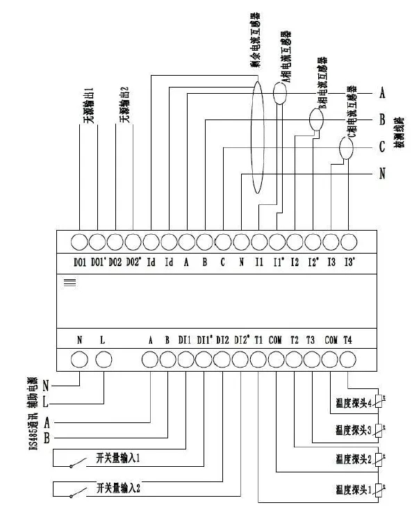 ZD-GST-T1301组合式电气火灾监控探测器接线图