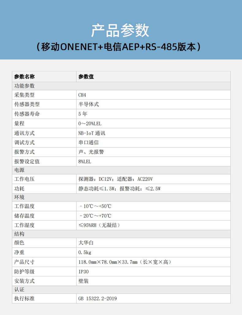 JT-DH-HY-GA2NA家用可燃气体探测器产品技术参数