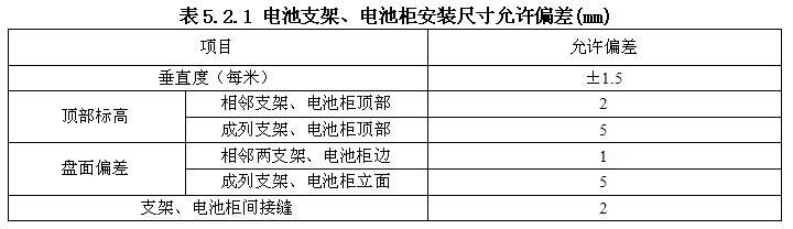 电池支架、电池柜安装尺寸允许偏差