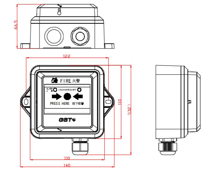 J-SAM-GST9221B/W手动火灾报警按钮外形尺寸