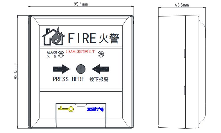 J-SAM-GSTN9311/T手动火灾报警按钮外形尺寸