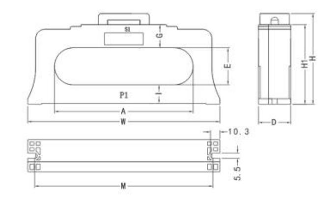 闭口式，方孔100A-630A外形尺寸图