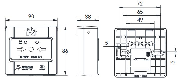 J-SAP-JBF-W1121无线手动火灾报警按钮外形尺寸